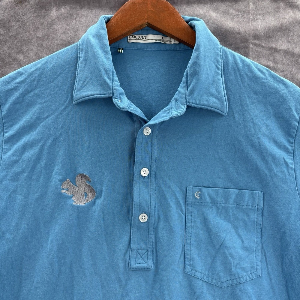 Criquet Polo Shirt Mens L Oakmont Blue Pocket Golf Shirt